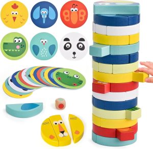 Jenga circular con dado y tarjetas