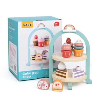 Juego de pasteleria en madera - soporte con cupcakes y tortas