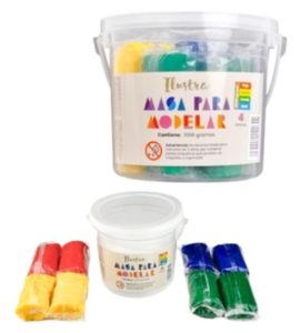 Balde 1kg de masa X4 colores ilustra