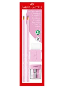Set 2 lápices Faber Castell, goma con protector y sacapuntas Rosa